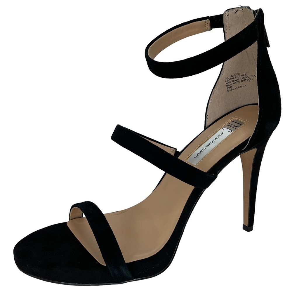 INC Sadiee Black Suede Leather Womens Heels Size 8.5M - Picture 2 of 12